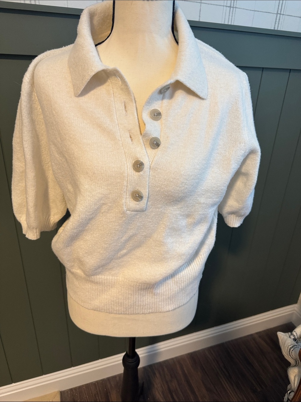 a new day Cream Short Sleeve Polo Sweater